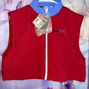 Puma Red and Light Blue Cropped Zip-Up Vest
